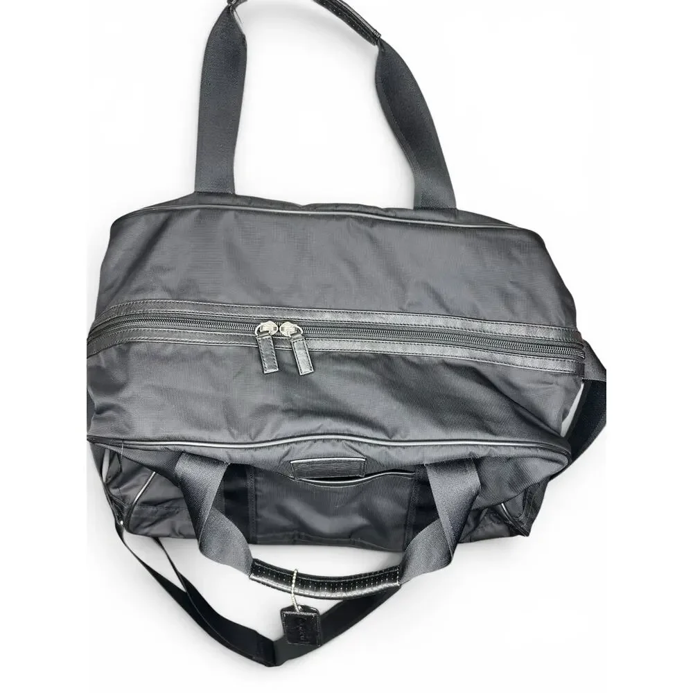 Coach F70504 Voyager Gym Duffle Bag Black Nylon Leather Travel Weekender